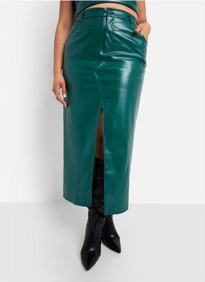 Rebdolls Women's Wynona Vegan Leather Front Slit Maxi Bodycon Skirt - Pine - 1X