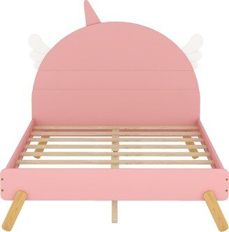 Wooden Cute Bed With Unicorn Shape Headboard,Full Size Platform Bed