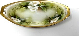 Vintage Rs Germany Floral Porcelain Serving Dish Bowl White Flowers 8 Long