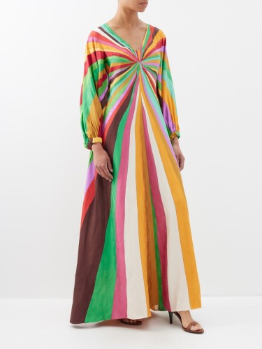 Favoloso rainbow-print satin maxi dress