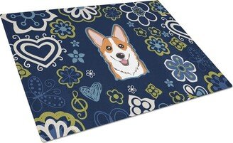 BB5105LCB Blue Flowers Red Corgi Glass Cutting Board