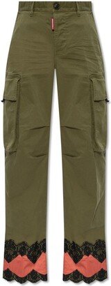 Lace-Trim Straight-Leg Cargo Trousers