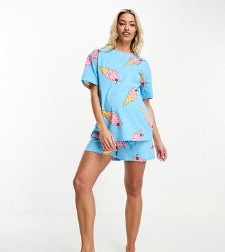 ASOS DESIGN Maternity ice cream oversized tee & short pajama set in blue