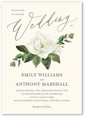 Wedding Invitations: Painted Flower Wedding Invitation, Beige, 5X7, Luxe Double-Thick Cardstock, Square