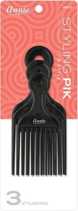 Annie International Plastic Hair Styling Comb - Pink - 3ct