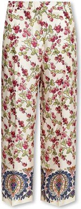 Grape-Printed Pleated Cropped Trousers