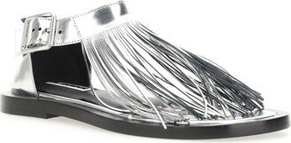 Fringed Metallic Buckle Fastened Flat Sandals