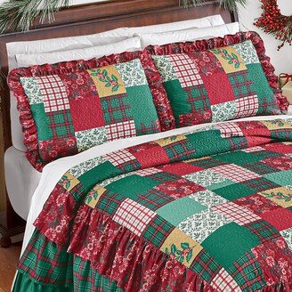 Collections Etc Holiday Patchwork Ruffle Edge Pillow Sham