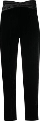 Contrast-Waist Tapered Velvet Trousers