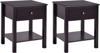 2 PCS Nightstand End Table Storage Display Furniture Drawer Shelf Beside