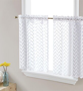 Herringbone Lace Sheer Kitchen Cafe Curtain Tiers for Small Windows & Bathroom