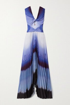 Kalymnos Twist-front Cutout Tie-dyed Plissé Crepe De Chine Maxi Dress - Blue