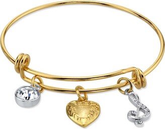 1928 Jewelry Company 1928 Jewelry Women's Gold Heart S Initial Crystal Charm Bangle Bracelet