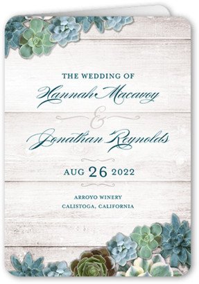 Wedding Program Cards: Splendid Succulents Wedding Program, Beige, 5X7, Matte, Folded Smooth Cardstock, Rounded