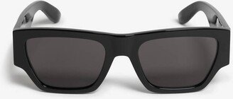 Men's Angled Rectangular Sunglasses In Black/smoke