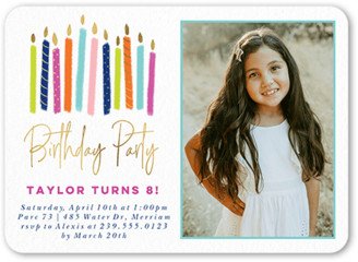 Teen Birthday Invitations: Party Candles Girl Birthday Invitation, Pink, 5X7, Standard Smooth Cardstock, Rounded