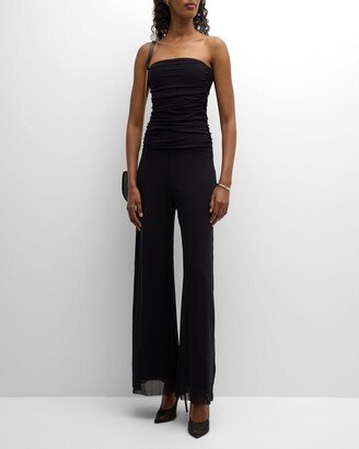 Strapless Wide-Leg Tulle Jumpsuit