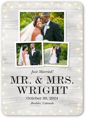 Wedding Announcements: Framed In Lights Wedding Announcement, Gray, 5X7, Signature Smooth Cardstock, Rounded