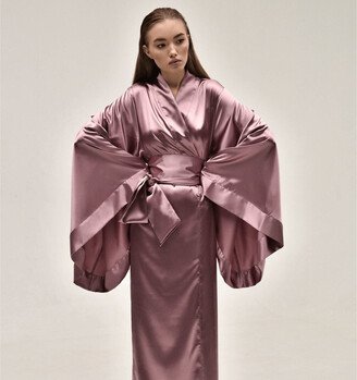 KÂfemme Lilac Long Satin Kimono Robe