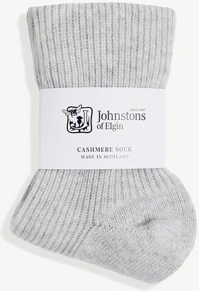 Womens Grey Ribbed Cashmere Socks