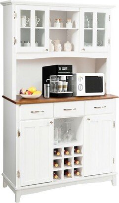 Buffet And Hutch Kitchen Storage Cabinet Cupboard w/ Wine Rack & Drawers White