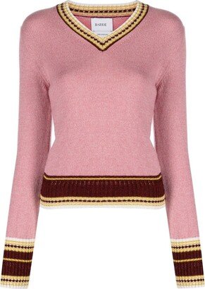 contrasting trim V-neck jumper