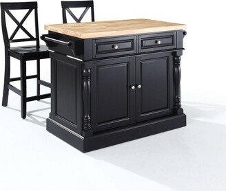 Oxford Kitchen Island with 2 X-Back Stools Black