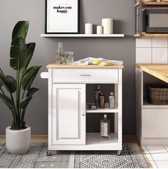 Sage Wood Kitchen Cart with Cupboard White