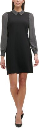 Petites Womens Dotted Mini Sheath Dress