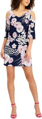 Petites Womens Floral Mini Fit & Flare Dress-AA