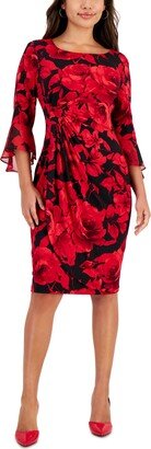 Petite Floral-Print Side-Tab Sheath Dress