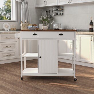 With Adjustable Shelf and Towel Bar, Lockable Wheels Kitchen Island