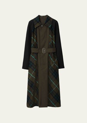 Reversible Check Water-Resistant Belted Coat