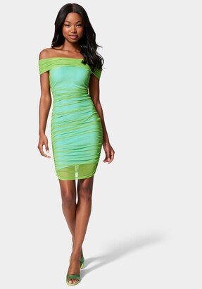 Shirred Mesh Midi Dress