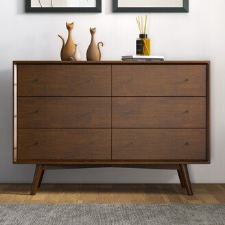 Ashcroft Novel Mid-Century 6-Drawer Dresser Solid Wood in Brown