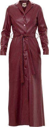 Julia Allert Burgundy Long Button-Up Eco-Leather Trench