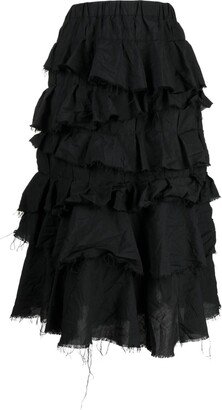 Raw-Cut Midi Ruffle Skirt