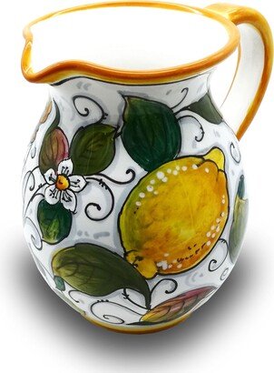 Italian Ceramic Pitcher Lemon Grapes - Hand Painted Utensil Holder Carafe Made in Tuscany Pottery Vase Jar For Wine Dispenser
