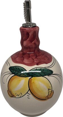 Ceramic Olive Oil Bottle With Grapes & Lemons Decanter, Evoo Cruet Made in Italy Pottery