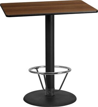 30'' x 42'' Rectangular Walnut Laminate Table Top with 24'' Round Bar Height Table Base and Foot Ring