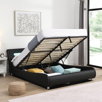 RASOO Modern Upholstered Platform Bed with LED Headboard and Hidden Storage