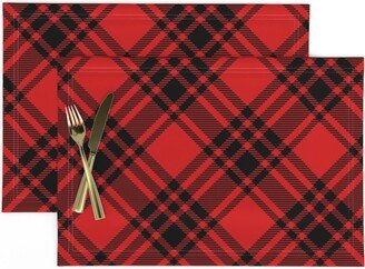 Red Black Tartan Placemats | Set Of 2 - Christmas Plaid By Danadudesign Holiday Winter Traditional Cloth Spoonflower