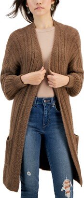 Juniors' Eyelash Ribbed Open-Front Cardigan