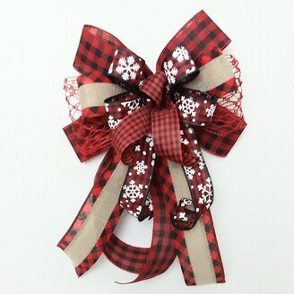 Christmas Bow, Buffalo Plaid Lantern Wreath Snowflake Tree Topper Bow-AA