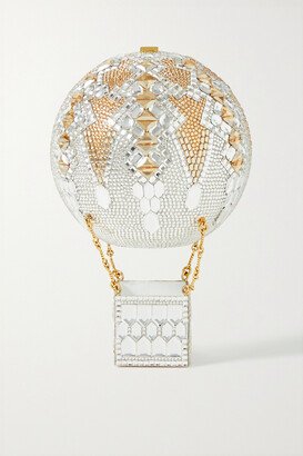 Hot Air Balloon Crystal-embellished Gold-tone Clutch - White