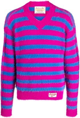 striped V-neck jumper-AA