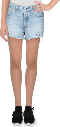 501 Womens High Rise Frayed Hem Denim Shorts