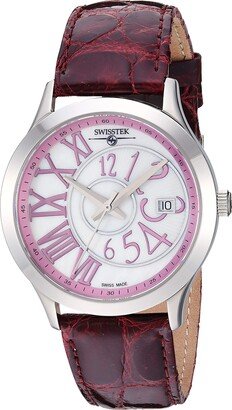 Swisstek Women's Auto-Tek Collection Stainless Steel Swiss Automatic Dress Watch with Leather Calfskin Strap