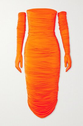 Clarion Strapless Ruched Stretch-jersey Dress And Gloves Set - Orange