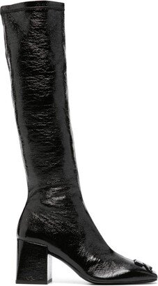 75mm Raised-Logo Leather Knee Boots